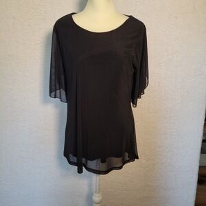Ninedaily Women's Top Short Sleeve Blouse NWT‎ Large Sheer Dressy Black 0830